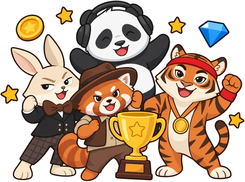 Lord Hopps, Luna, Cinnamon és Roxie egy aranykupa körül ünnepel